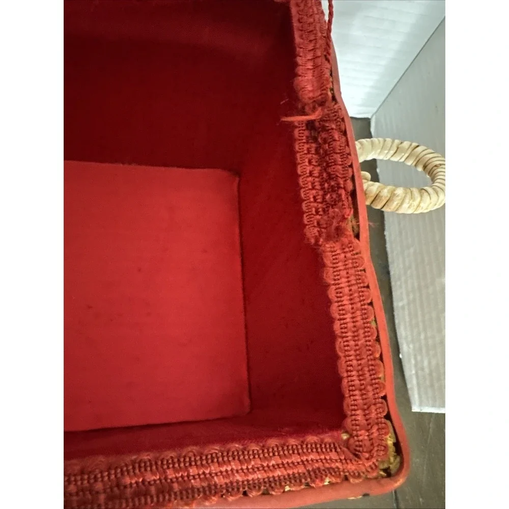 Vintage Woven Floral Sewing Basket Tray Tapestry 11